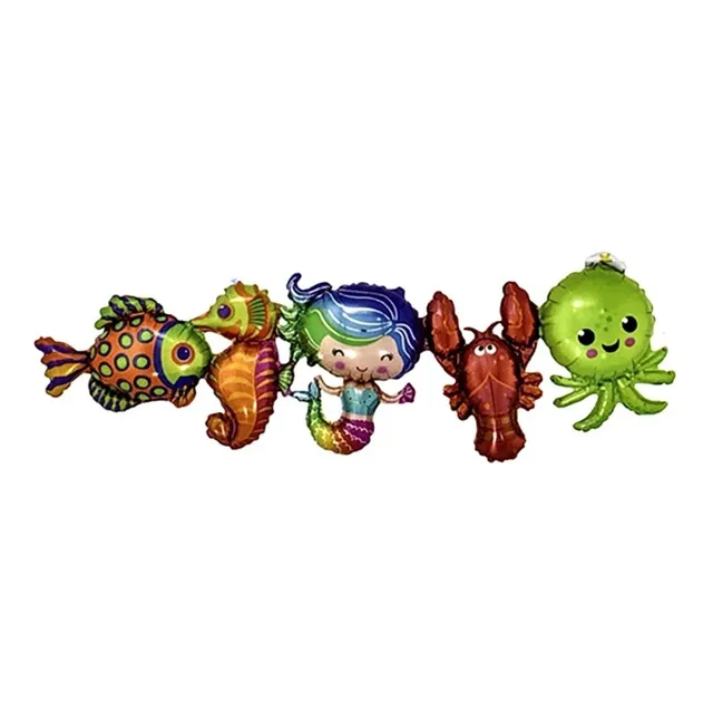 Set Globos Metalizados Peces Y Sirenita 28x 92 Cm Decoración