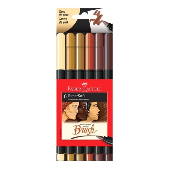 Canetas Brush Pen Pincel Tons De Pele 6 Cores Faber Castell