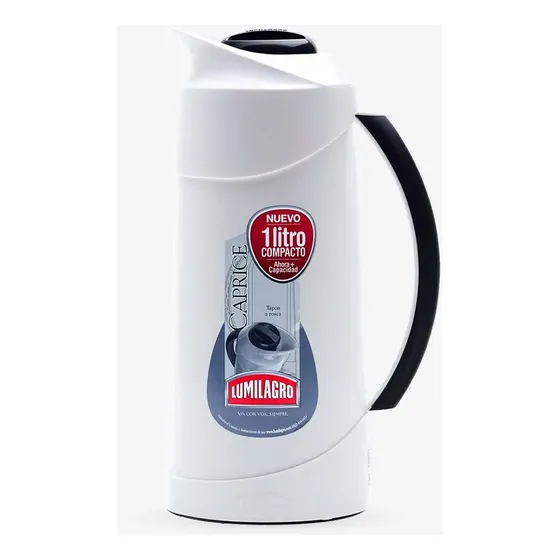 Termo Jarra Lumilagro Caprice 1 litro Pico Vertedor Tapa Rosca Color Blanco/Negro