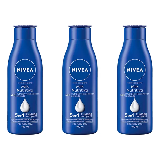 Nivea Crema Corporal Milk Nutritiva Profunda 100 Ml 3 Pack 