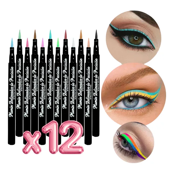 Delineador Color Punta Fina Maquillaje Larga Duración 12pz