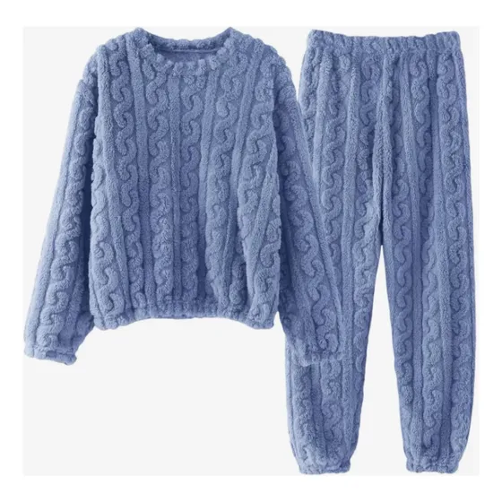 Pijama Trenzada Conjunto Plush Lana Mujer Invierno