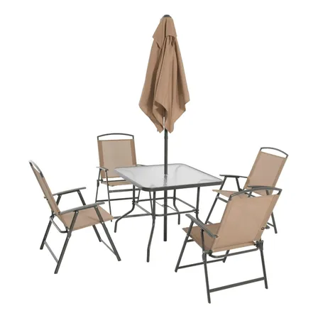 Mesa/sillas Plegables Con Sombrilla, Vidrio Templado, Gris