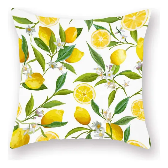 Funda Almohada Color Amarillo Diseño Limon Fruta Flor Hoja X