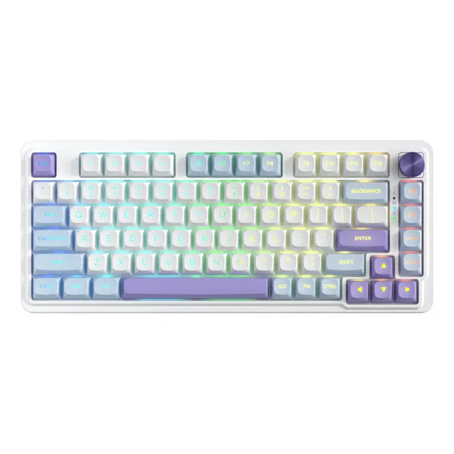 Teclado Gamer Inalámbrico Redragon Ucal Max K673wpb Mecánico Switches Mint Mambo Inglés Color Blanco / Violeta / Celeste Con Luz Rgb