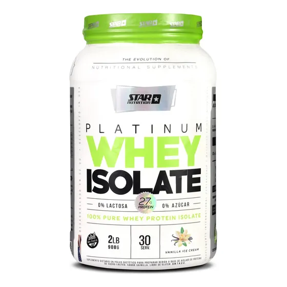 Proteina 100% Isolada en Pote Star Nutrition X 2 Lb - Libre Lactosa Sabor Vainilla cream