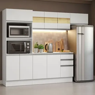 Madesa Armário Cozinha Completa 100% Mdf 250cm Smart Madesa 03 B Cor Branco
