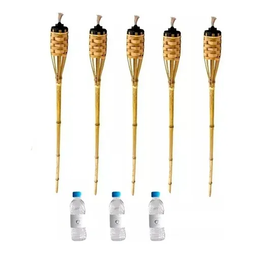 5 Antorchas Bambú Fiestas Eventos + 3 Tarros 500ml Parafina