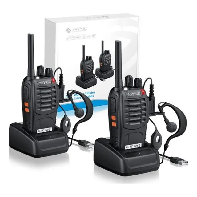 Dos Walkie Talkies Recargables Con Auriculares, 16 Canales.