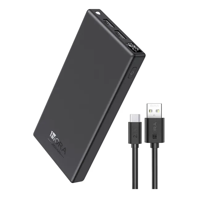 Power Bank Batería Portátil 10000mah Bateria 1hora Gar263 Power Bank Con Pantalla Led y Tipo C Baterias Portatiles Celulares Con 2 Usb Salidas y 1 Entrada Tipo C Negro