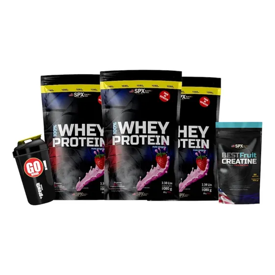 3 Kg Whey Protein 100% Spx + Creatina 300 Gr + Vaso Shaker