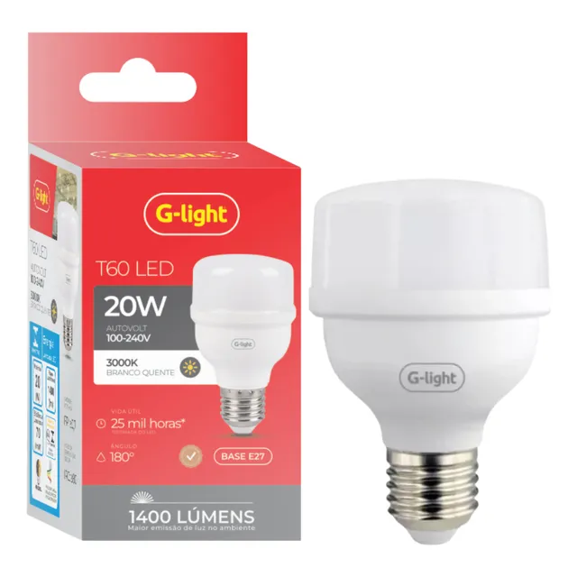 Kit 2 Lampada 20w Led 3000k Amarela Bivolt Buldo E27 G-light