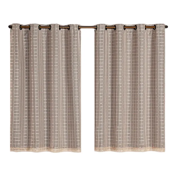 Cortina Blackout Pvc Cinza Tecido Voil Xadrez 2,0 M X 1,4 M
