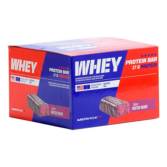 Whey Protein Bar 12 Unidades Mervick-lab 46gr Barra Proteica Sabor Frutos rojos