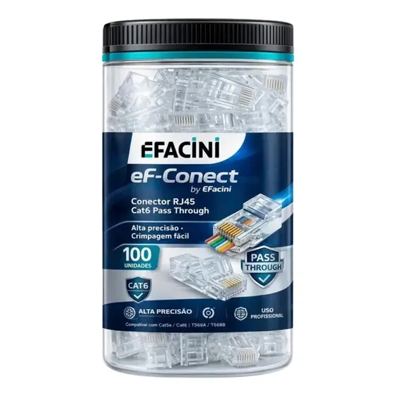 Conector Rj45 Cat6 Pass Through Efacini Ef-conect 100 Uni