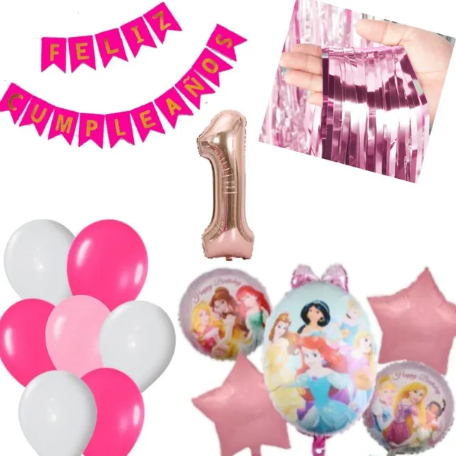 Kit Decoración Princesas Disney Globo 3d 65cm Feliz Cumple