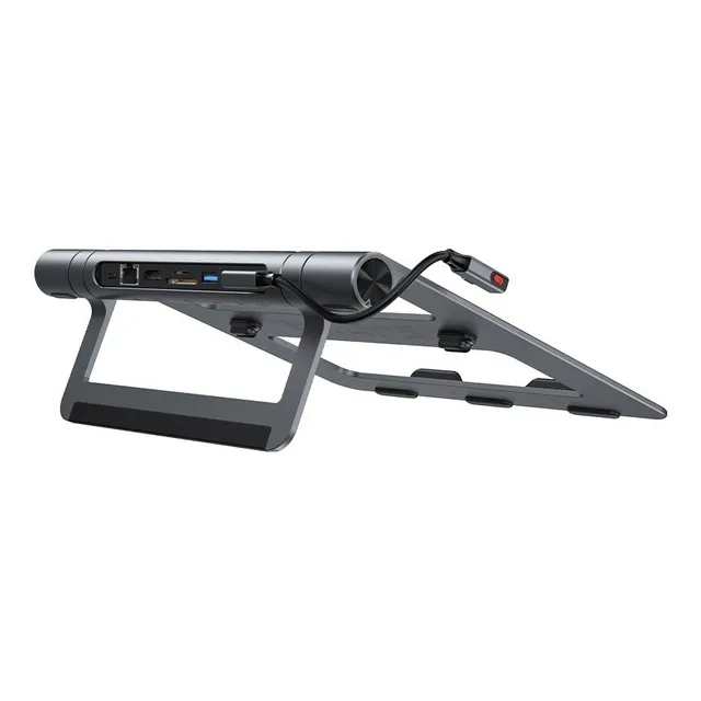 Soporte Laptop 8en1 Usb-c 3.1 A Usb 3.0 Hdmi Pd Lan Sd Tf Color Gris oscuro