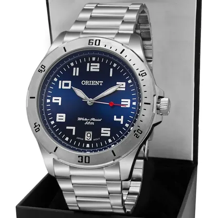 Relogio Orient Masculino Analogico Prateado Mbss1155a D2sx Azul-escuro