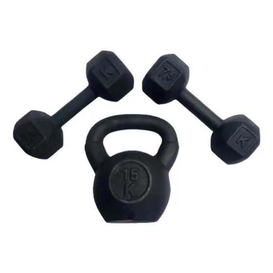 Kit Gym Pesas Mancuerna  Par 7.5 K  Y  Rusa  15 K Fitness  