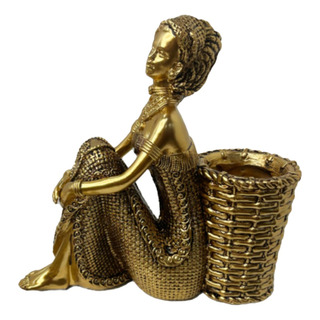 Escultura De Estatuilla De Dama 16,8x6,1x16,7cm Dorado Escultura De Estatuilla De Dama 16,8x6,1x16,7cm Dorado