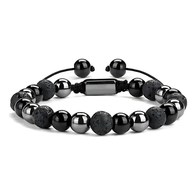 Pulsera Triple Proteccion Turmalina Negra Onix Mate Y Lava