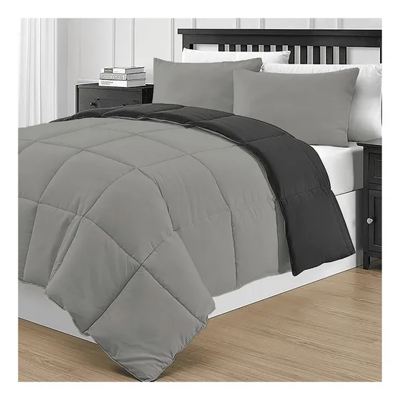 Plumón Kavanagh Simil Plumón 1 plaza diseño lisa color gris y negro de 160cm x 240cm