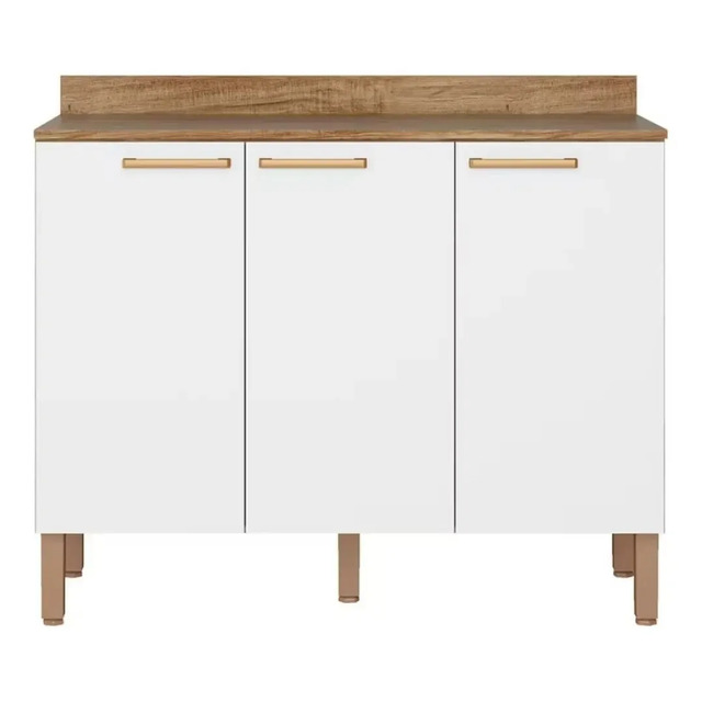 Balcao Triplo Bartira Veneza 3 Portas 108,4cm Branco/Damasco