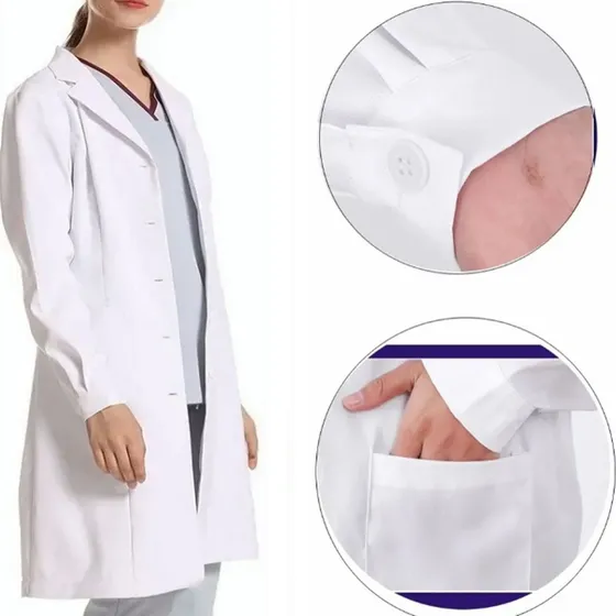 Uniforme De Laboratorio Médico Bata Larga Blanca Para Mujer