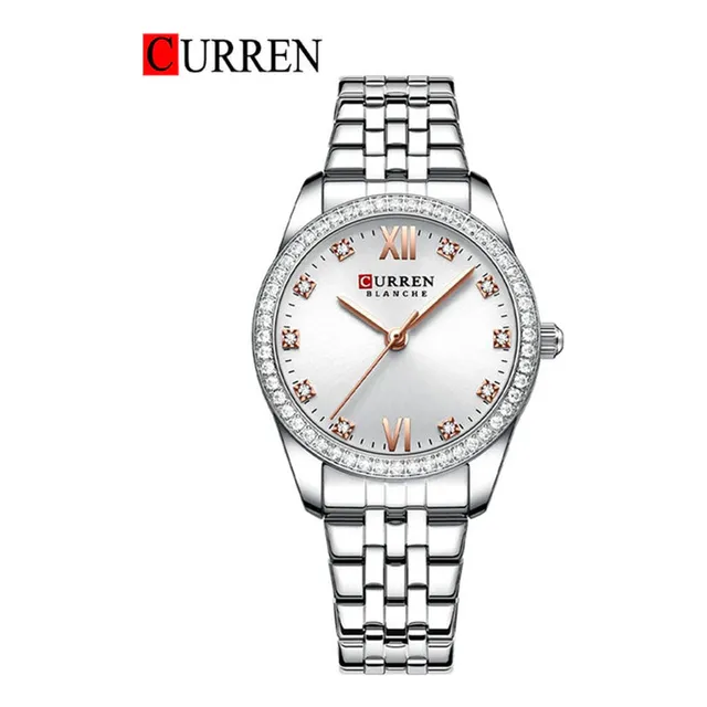 Reloj Curren Dama Elegante De Lujo Moderno Plateado Blanco