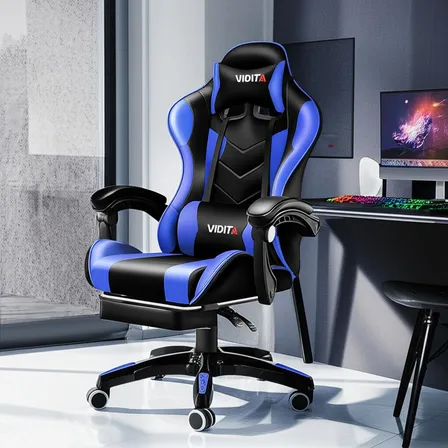 Silla Gamer Vidita GX2000 Ergonomica Reclinable Azul con Reposapies y Soporte Lumbar