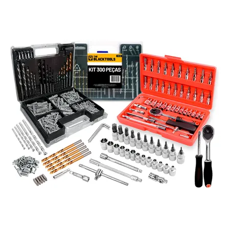 Kit Ferramentas Profissional 346 Pçs Chave Soquetes Aço Crv Vermelho / Prata / Preto