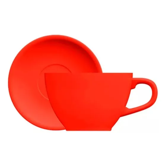 Xícara Latte Art Oval Com Pires- 300 Ml (vermelho)