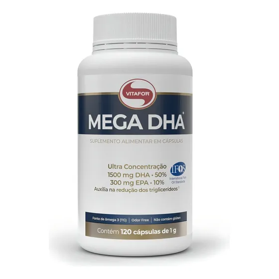 Suplemento em cápsulas Vitafor Mega DHA omega 3 DHA sabor neutro em pote de 120 cápsulas