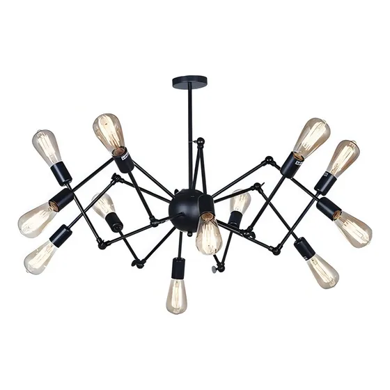 Lampara Colgante Diseño Extensible Anker 12 Luces P/ Led E27 Color Negro