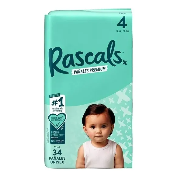 2 Pza Pañales Rascal + Friends Premium Etapa 4 Unisex 34 Pza