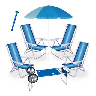 4 Cadeiras Praia 4 Posiç + Carrinho Avanço+ Guarda Sol 1,50m 4 Cadeiras Praia 4 Posiç + Carrinho Avanço+ Guarda Sol 1,50m