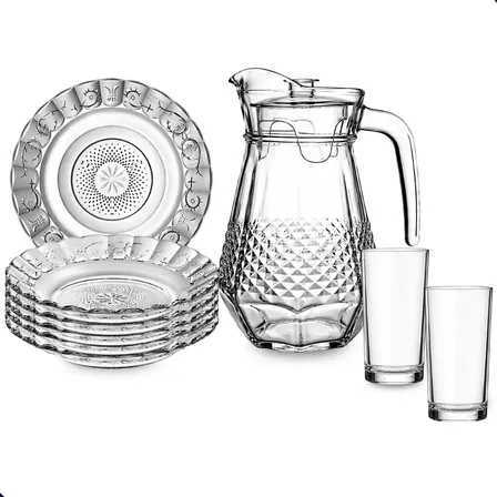 Conjunto De Vidro Completo Com Pratos, Copos E Jarra Lazurd
