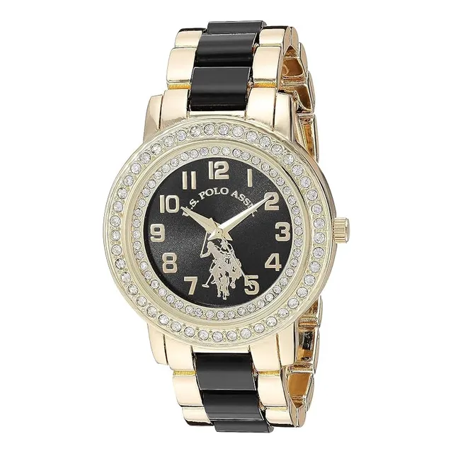 U.s. Polo Assn. Reloj Dorado Esfera Negra Y Bisel De Cristal