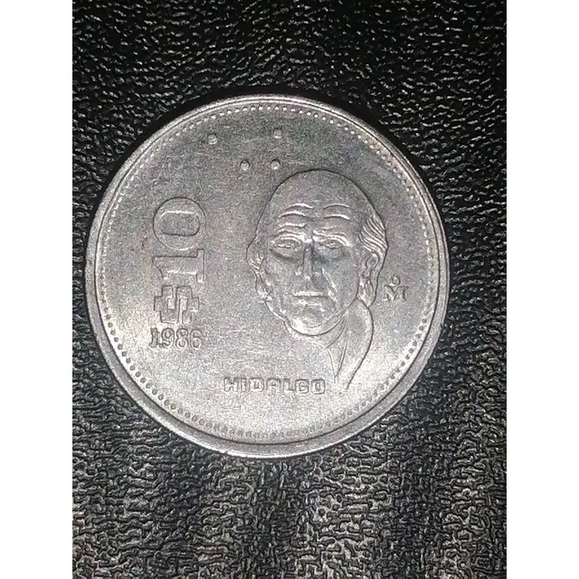 Moneda 10 Pesos Hidalgo 1986, Con Defecto, Descentrada 