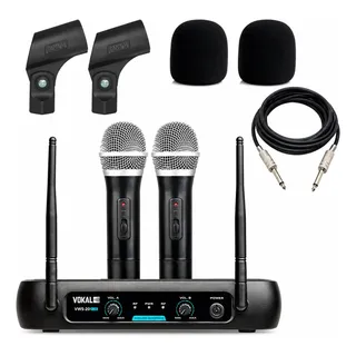 Kit Microfone Sem Fio Duplo Vokal Vws20 Plus Cabo P10 5m Preto