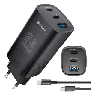 Carregador Super Turbo Gan 65w 2 Usb-c 1 Usb-a Com Cabo 120w
