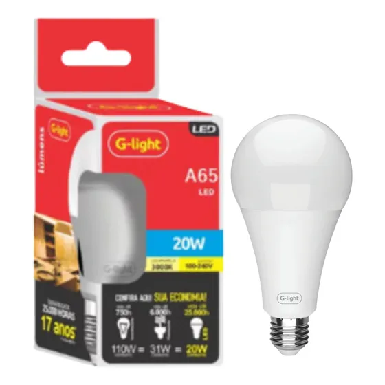 Lampada 20w Led 3000k Luz Amarela Bivolt Buldo E27 G-light 
