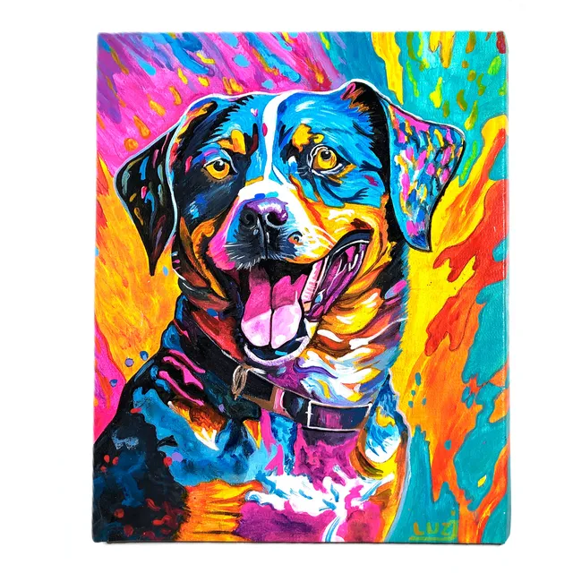 Cuadro Lienzo Pintura Acrílica Canino Rottweiler