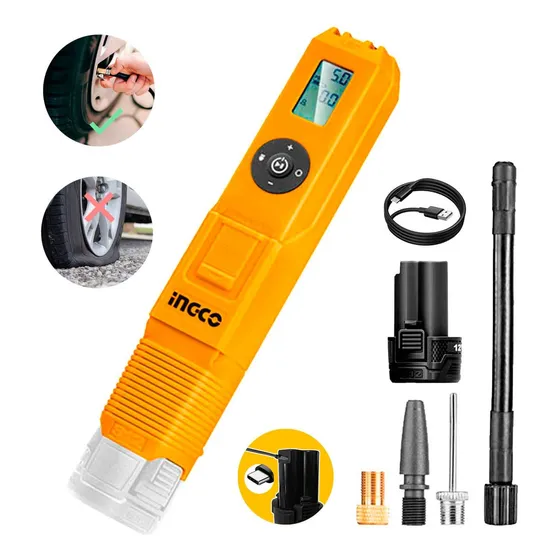 Inflador Compresor 12v Ingco Inalámbrico Llantas Globos Color Amarillo