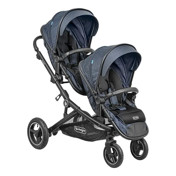 Coche Doble De Paseo Dueto Bebeglo Rs-13310 Color Gris Chasis Negro