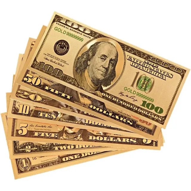 Billetes De Dólar Lamina Tipo Oro Buena Suerte 7 Unds
