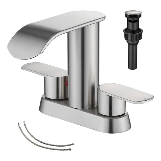 Ggstudy Grifo Baño Cascada Niquel Cepillado 2 Asa 4  Centro
