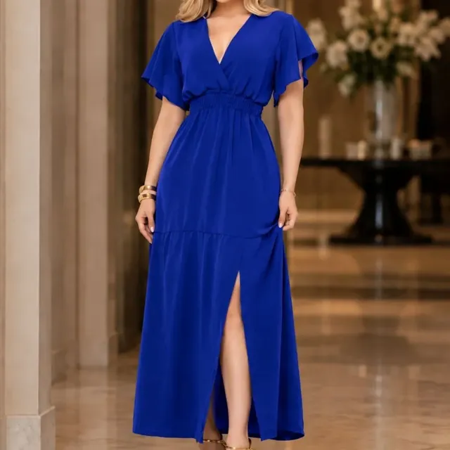 Vestido Longo Feminino Elegante Duna Com Fenda Lateral