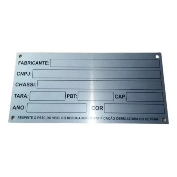 Kit 20 Plaquetas Identificação Numero Chassi Universal