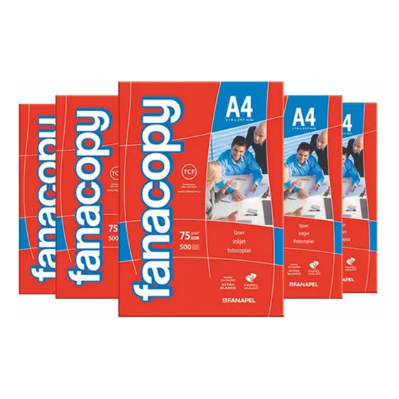 Resma Papel A4 Fanacopy 75grs. 500 Hojas X 5 Resmas